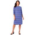Plus Size Women's Stretch Cotton Boatneck Shift Dress by Jessica London in Dark Sapphire Stripe (Size 22 W) Stretch Jersey w/ 3/4 Sleeves