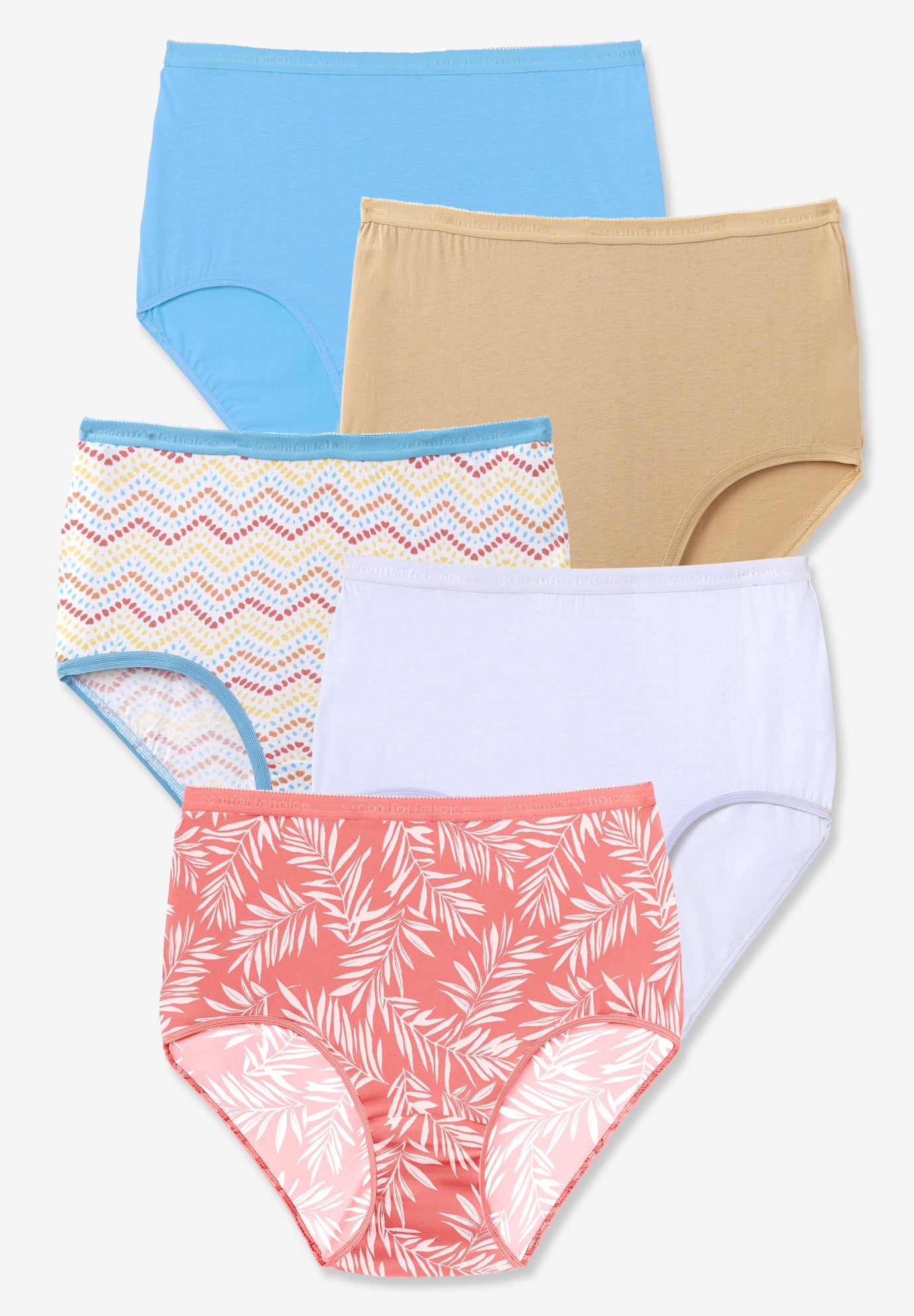 Plus Size Women's Cotton Brief 5-Pack by Comfort Choice in Tropical Palm Pack (Size 13) Underwear