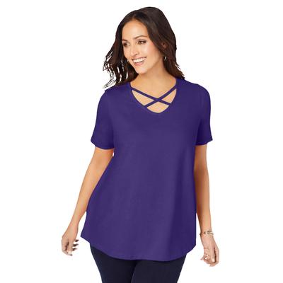 Plus Size Women's Stretch Cotton Crisscross Strap Tee by Jessica London in Midnight Violet (Size L)