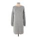 Gap Casual Dress - Sweater Dress Crew Neck Long sleeves: Gray Marled Dresses - Women's Size X-Small