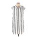 Cupcakes & Cashmere Casual Dress - Mini High Neck Short sleeves: Gray Stripes Dresses - Women's Size Small