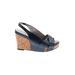 Me Too Wedges: Slingback Platform Boho Chic Blue Print Shoes - Women's Size 7 - Open Toe