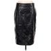 Carole Wren Faux Leather Midi Skirt Calf Length: Black Print Bottoms - Women's Size Large