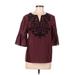 rsvp by TALBOTS 3/4 Sleeve Blouse: Burgundy Tops - Women's Size Medium