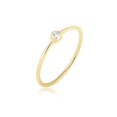 Fingerring ELLI PREMIUM "Solitär Zirkonia 375er Gelbgold" Gr. 54, weiß, Fingerringe, Damen, 54mm,mit Steinen, Gelbgold 375, 1mm Image