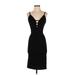 Almost Famous Cocktail Dress - Midi Plunge Sleeveless: Black Solid Dresses - Women's Size Small