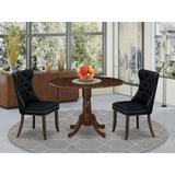 East West Furniture Kitchen Table Set Includes a Round Dining Table and 2 Upholstered Chairs, Antique Walnut (Pieces Options)