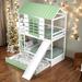 Twin over Twin Size Kids Bed with Convertible Slide and Trundle, White+Green