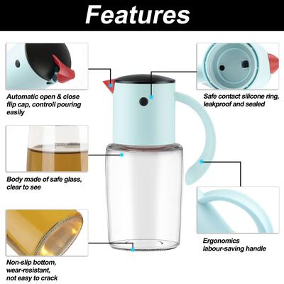 Olive Oil Dispenser Bottle, Auto Lid Pour Drip-Free Spout, Bird Look - Blue - 320ML