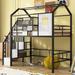 Twin Size Loft Bed with a Storage Box, Roof Metal Loft Bed Frame with Ladder & Full-Length Guardrails, Black