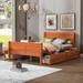 Full Size Wood Platform Bed with 4 Drawers, Wood Bed Frame with Streamlined Headboard & Footboard, Oak