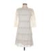 Jessica Howard Cocktail Dress - A-Line Crew Neck 3/4 sleeves: Ivory Print Dresses - Women's Size 6
