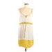 Left of Center Casual Dress - Mini Plunge Sleeveless: Yellow Color Block Dresses - Women's Size Large