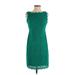 Adrianna Papell Casual Dress - Sheath Crew Neck Sleeveless: Green Print Dresses - Women's Size 4 Petite