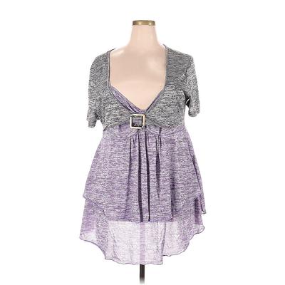 Rosegal Casual Dress - A-Line V-Neck Short sleeves: Purple Marled Dresses - Women's Size 4X