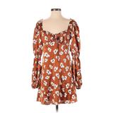 Crystal Doll Casual Dress - Mini Plunge 3/4 sleeves: Brown Floral Dresses - New - Women's Size Small