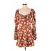 Crystal Doll Casual Dress - Mini Sweetheart 3/4 sleeves: Brown Floral Dresses - New - Women's Size Small