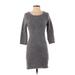 Jack by BB Dakota Casual Dress - Mini Scoop Neck 3/4 sleeves: Gray Dresses - Women's Size Small