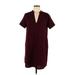 Lush Casual Dress - Mini V Neck Short sleeves: Burgundy Solid Dresses - Women's Size Medium