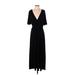 LOFT Beach Casual Dress - Wrap: Black Solid Dresses - Women's Size Small