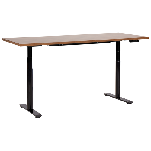 Schreibtisch Braun/Schwarz Melamin 180x80cm Elektrisch Höhenverstellbar Rechteckig mit USB Rundes Metallgestell Modern Büro Steh-Sitz-Tisch