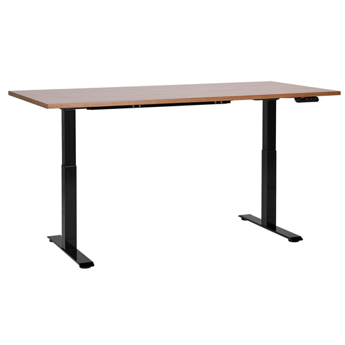 Schreibtisch Braun/Schwarz Melamin 160x72cm Elektrisch Höhenverstellbar Rechteckig mit USB Metallgestell Modern Büro Steh-Sitz-Tisch Stehtisch