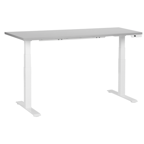 Schreibtisch Grau & Weiß Melamin 160x72cm Elektrisch Höhenverstellbar Rechteckig mit USB Metallgestell Modern Büro Steh-Sitz-Tisch Stehtisch