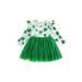 Eyicmarn Girls Autumn Casual Patchwork Dress Long Sleeve Round Neck Clover Print Tulle Dress