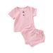 BULLPIANO Summer Unisex Newborn Baby Boy Girl Clothes Set Infant Ribbed Short-Sleeved Solid Color Top + Shorts Two-Piece Outfit