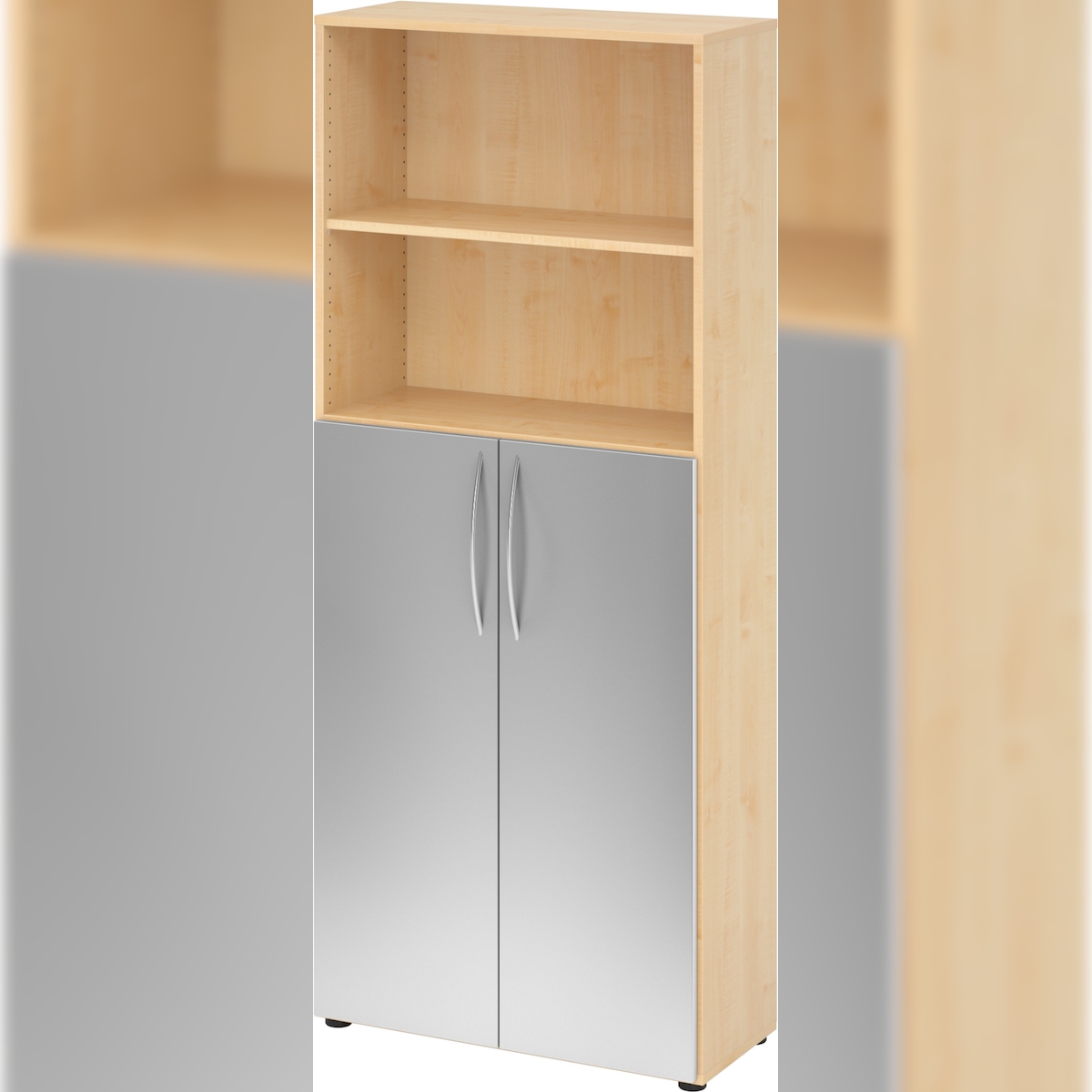 bümö Mehrzweckschrank 80cm breit, Aktenschrank o. Schuhschrank hoch, Regal Schrank-Kombi, Küchenschrank in Ahorn/Silber aus Holz, Vorratsschrank & Image