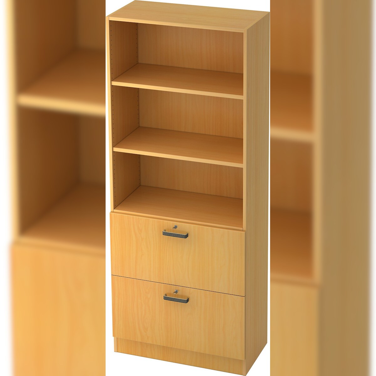 bümö office Aktenschrank mit Hängeregister-Schubladen abschließbar, Büroschrank Holz, 80cm breit in Buche - Hängeregistratur für Hängeordner, Büro