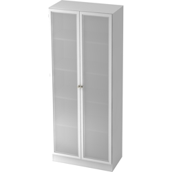 bümö office Aktenschrank mit Milchglastüren, Büroschrank groß aus FSC-Holz, 80cm breit in Weiß/Silber - Schrank, Büroschrank, Büro Möbel Schrank