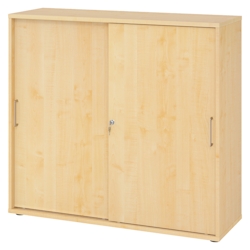 bümö Schiebetürenschrank 3OH - Aktenschrank abschließbar, Sideboard Schrank mit Schiebetüren in Ahorn, Bügelgriff - Büroschrank aus Holz mit Image
