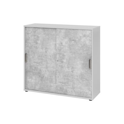bümö Schiebetürenschrank "3OH" - Aktenschrank abschließbar, Sideboard Schrank mit Schiebetüren in Grau/Beton - Büroschrank aus Holz mit Schiebetür, Image