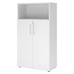 bümö flexi Aktenschrank abschließbar mit Flügeltüren & 1 Regalfach in weiß, Büroschrank mit werkzeuglosem Schnellmontage-Klicksysten in modularer Image