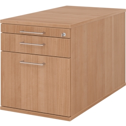 bümö Rollcontainer mit Hängeregister für Hängeordner, Container abschließbar in Nussbaum - Rollwagen mit Hängeregistratur als Schreibtisch Image