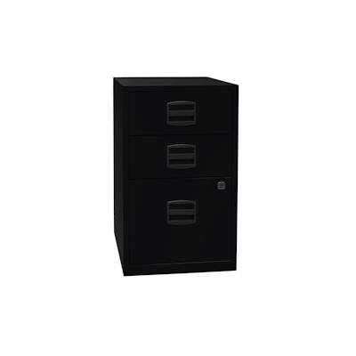 Bisley Home Beistellschrank mit Schloss aus Stahlblech, 2 Universal-Schubladen + 1 Hängeregistratur-Schublade einbahnig abschließbar - für Image