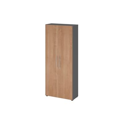 bümö Mehrzweckschrank 80cm breit, Aktenschrank o. Schuhschrank hoch, Schrank mit Regal, Küchenschrank in Graphit/Nussbaum aus Holz, Vorratsschrank & Image