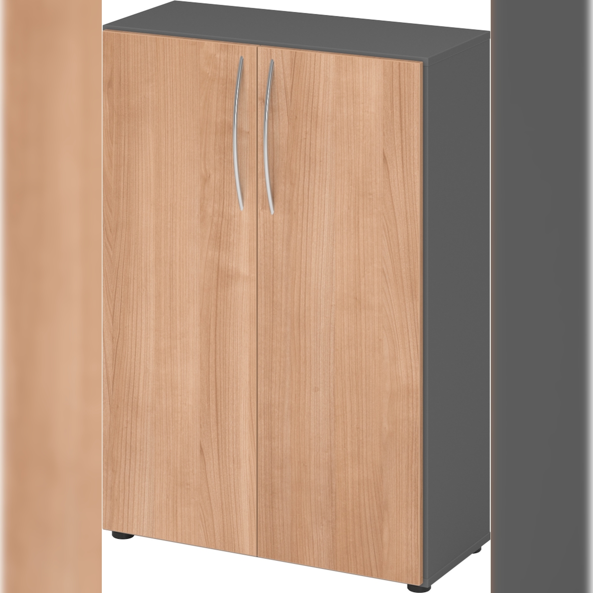 bümö Mehrzweckschrank 80cm breit, Aktenschrank o. Schuhschrank klein, Schrank mit Regal, Kommode in Graphit/Nussbaum aus Holz, Vorratsschrank & Image