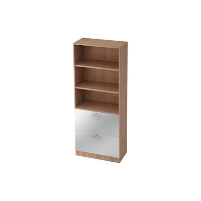 bümö office Aktenschrank mit Hängeregister-Schubladen abschließbar, Büroschrank Holz, 80cm breit in Nussbaum/Silber - Hängeregistratur für Image