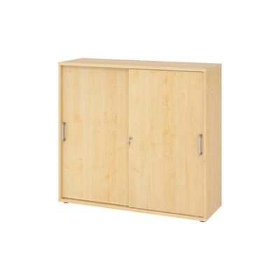bümö Schiebetürenschrank 3OH - Aktenschrank abschließbar, Sideboard Schrank mit Schiebetüren in Ahorn, Chromgriff - Büroschrank aus Holz mit Image