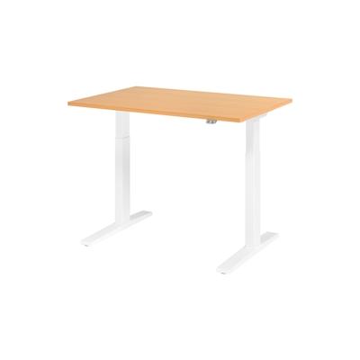 bümö elektrisch höhenverstellbarer Schreibtisch 120x80 cm in Buche, Gestell weiß - Schreibtisch höhenverstellbar elektrisch, elektrischer