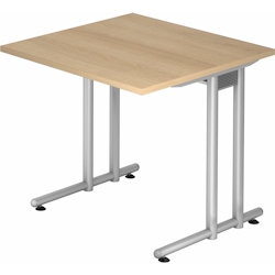 bümö Schreibtisch klein N-Serie 80x80 cm, Tischplatte aus Holz in Eiche, Gestell aus Metall in Silber - PC Tisch, kleiner Computertisch für's Büro, Image