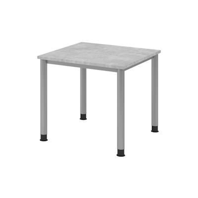 bümö höhenverstellbarer Schreibtisch H-Serie 80x80 cm in Beton, Gestell in Silber - PC Tisch klein für's Büro manuell höhenverstellbar, Computertisch Image