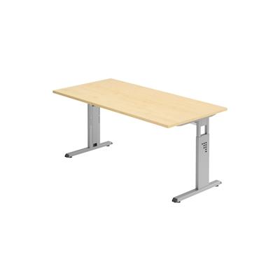 bümö höhenverstellbarer Schreibtisch O-Serie 160x80 cm in Ahorn, Gestell in Silber - PC Tisch für's Büro manuell höhenverstellbar, Computertisch Image