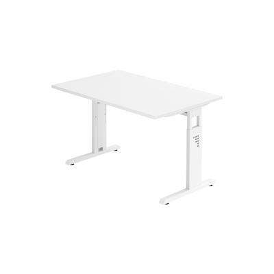 bümö höhenverstellbarer Schreibtisch O-Serie 120x80 cm in weiß, Gestell in weiß - PC Tisch klein für's Büro manuell höhenverstellbar, Computertisch Image