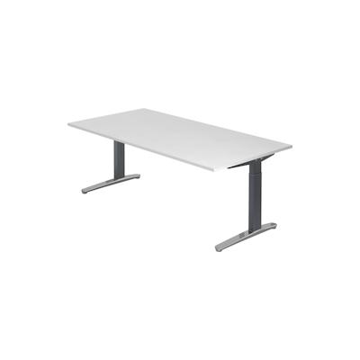 bümö manuell höhenverstellbarer Schreibtisch 200x100 in weiß, Gestell in graphit/alu - PC Tisch höhenverstellbar & groß, höhenverstellbarer Tisch Image