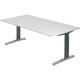 bümö manuell höhenverstellbarer Schreibtisch 200x100 in weiß, Gestell in graphit/alu - PC Tisch höhenverstellbar & groß, höhenverstellbarer Tisch