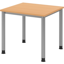 bümö höhenverstellbarer Schreibtisch H-Serie 80x80 cm in Buche, Gestell in Silber - PC Tisch klein für's Büro manuell höhenverstellbar, Computertisch Image
