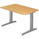 bümö manuell höhenverstellbarer Schreibtisch 120x80 in Buche, Gestell in silber - PC Tisch höhenverstellbar & klein, höhenverstellbarer Tisch Büro,